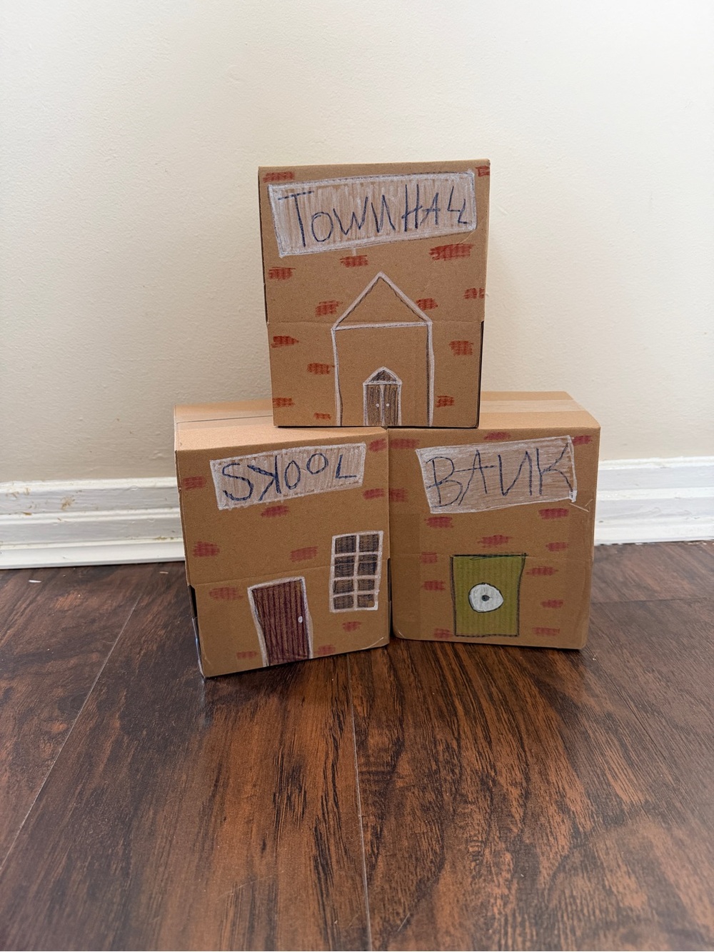 Cardboard Play Blocks - Hand-Decorated Mini Town Set